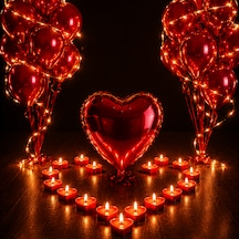 Tutku Seti Kırmızı Balonlar Kırmızı Folyo Kalp Tealight Kırmızı Kalp Mum Yetişkin Süsleme