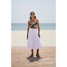 Dikiş Detay Maxi Etek Beyaz