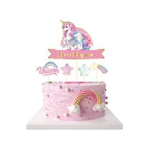 Pembe Unicorn Temalı İyi Ki Doğdun 5'li Kürdan Pasta Süsü