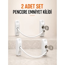 Mey İthalat Pencere Emniyet Kilidi 2 Adet Set Kablolu Anahtarlı Pencere Açılma Sınırlayıcı