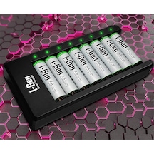 G827 8'li Pil Şarj Aleti + 8 Adet Aa 2700 Mah Şarj Edilebilir Aa Şarjlı Kalem Pilli Set 1.2v Ni