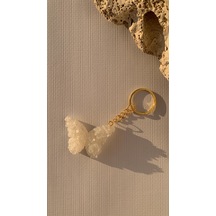 Sedefli Beyaz Renkli Kelebek Şekil 3d Kabartmalı Gold Halka Anaht