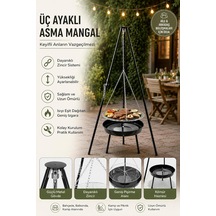 Paslanmaz Çelik Tripod Askılı Katlanır Kömür Barbekü Izgarası - Açık Hava Kullanımı İçin İdeal 23020 Diğer