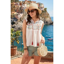Lela Pamuklu Regular Fit Nakış Işlemeli Bayan Bluz 611Bz0249 Ekru