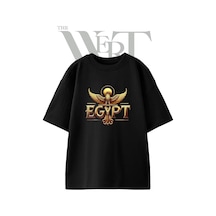 Thewert Egypt Horus Tasarım Baskılı Ünisex Siyah Oversize T-shirt