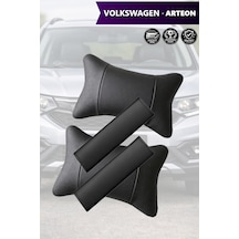 Volkswagen Arteon Uyumlu Set Deri Kemer Koruyucu Lüks Siyah Deri Yastık