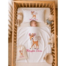 Kız Bebek Doğum Hediyesi İsme Özel 80x80 Cm Bebek Battaniyesi 35x45 Cm Yastık Kılıfı Ham Bez Kıyafet Kesesi 2081ybk0x Krem