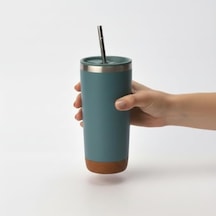 590 Ml Paslanmaz Çelik Pipetli Termos Kupa - 4 Renk Seçeneği Siyah, Yeşil, Gri, Mavi - Sıcak Ve Soğuk Tutan Mug - Araç Ve Ofis Bardağı Yeşil Açık Beyaz