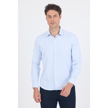 İmza Koyu Mavi Uzun Kol Sert Yaka Cepsiz Slim Fit Pamuklu Gömlek 1004250225 Koyu Mavi