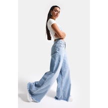 Itsbasic Kadın Ice 12s6-27 Palazzo Fit Bol Kesim %100 Koton Denim Jean Buz Mavi
