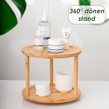 Porsima 76073 Bambu Döner Standlı Sunumluk Makyaj Organizeri Ahşap 2 Katlı Düzenleyici Baharatlık Standı