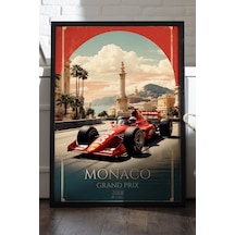 Monaco Grand Prix Siyah Ahşap Çerçeveli Poster, Dekoratif Araba Duvar Tablosu
