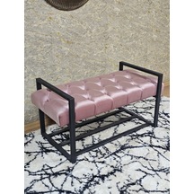 Zafir Siyah Boyalı Metal 80 Cm Puf Bench - Antre Puf - Hol Bench - Puf - Oturak - Bench Pembe