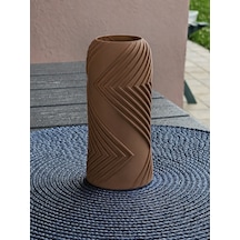 Bezos 3d Baskı Vector Vazo - Geometrik Çizgili Dekoratif Vazo-kahverengi Nıda