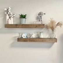 Dekoratif Doğal Ahşap 2 Li 60 X 15 X 4 Cm Gizli Aparatlı Raf Ahşap