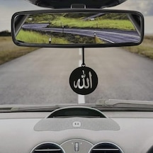 Allah Yazılı Araba Dikiz Aynası Süsü, Siyah Renk, Daire Tasarım Açık Gri