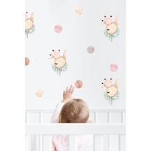 Soft Renk Taçlı Tavşan Büst Ve Puantiyeler Çocuk Odası Duvar Sticker Seti