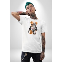 Robot Ayı Güneş Gözlüğü Unisex Unisex Beyaz Organik Baskılı T-shirt Penye Yüksek Kalite Beyaz