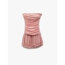 Koton Drape Detaylı Kolsuz Straplez Volanlı Mini Abiye Elbise Pembe 5sak80007fk Gül