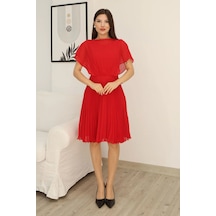 Çiçek Detaylı Piliseli Elbise 2378-kırmızı Kırmızı Çiçek Detaylı Piliseli Elbise 2378-kırmızı Kırmızı