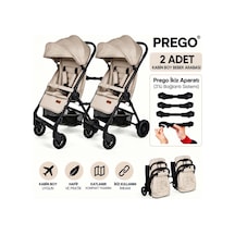 Prego İkiz Apartlı Birleşip Ayrılan Yan Yana İkiz Kabin Boy Bebek Arabası Bej1