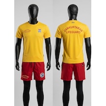 Tssf Sıfır Yaka Dry Touch Kumaş Lifeguard Cankurtaran Üniforma 3'lü Takım Kırmızı-Sarı