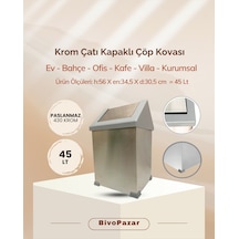 Krom Sallanır Çatı Kapaklı Çöp Kovası 45 Lt