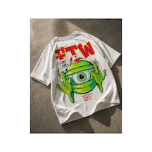 Yolo Street Unisex Oversize Beyaz Tişört Ftw Tek Göz Grafik Baskılı Pamuk Streetwear Beyaz3