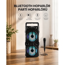 Led Işıklı Bluetoothlu Hoparlör Mikrofonlu Taşınabilir Ses Sistem