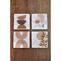 Doğal Taş Bardak Altlığı Modern Desenler Baskılı 4'lü Set 10x10x1 Cm- Stone Coasters Çok Renkli