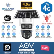 Balandı Pro-8200gıp 4mp 2 Kameralı E-sim 4g Solar Smart Kamera Güneş Panelli Hieasy Yazılım