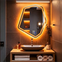 Fluxus Amber Led'li Lazer Kumlamalı Lavabo & Banyo Aynası Dokunmatik Sensörlü 70 X 60 Cm Turuncu