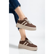 Bahrina Kadın Kahverengi Süet Kalın Tabanlı Sneaker Kahve Süet