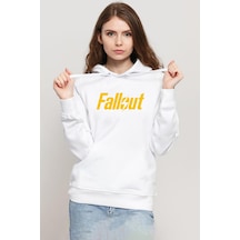 Fallout Lettern Beyaz Kadın 3ip Kapşonlu Sweatshirt Beyaz