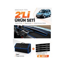 Cıtroen Nemo 2007-2020 Uyumlu Torpido Örtüsü + Deri Bagaj Çantası + Sticker Seti - Siyah Mavi