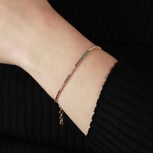 Rainbow Zirkon Taşlı Rose Gold Kaplama Gümüş Su Yolu Bileklik Gümüş