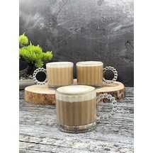3 Lü Cam Boncuk Kulplu Bardak Kupa Çay Kahve Meşrubat Bardağı 325ml Beyaz - Çok Renkli
