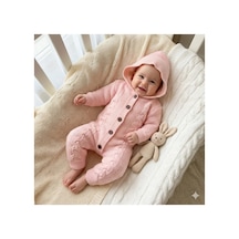 Babysena Kapüşonlu Örgü Kız Bebek Tulum Pembe