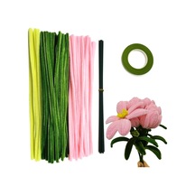 100 Adet 3'lü Şönil Seti Soft Pembe 45 , Haki Yeşil 45 Ve Sarı 10 Çiçek Teli Ve Çiçek Bandı