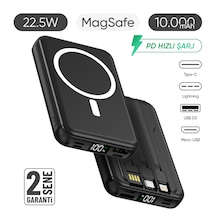 10.000 Mah Kablosuz Hızlı Şarjlı Magsafe Powerbank Led Ekranlı Dahili Kablolu Powerbank Siyah