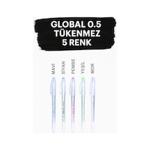 0.5 Global Tükenmez Kalem 5 Renk Çok Renkli