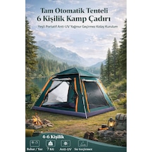 Tam Otomatik 6 Kişilik Kamp Çadırı 240x240 Su Geçirmez Uv Korumalı Kolay Kurulum Yeşil Popup Çadır