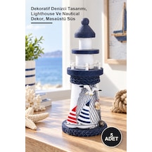 5 Adet Ahşap Marin Deniz Feneri Dekoratif Denizci Tasarımı, Lighthouse Ve Nautical Dekor, Masaüstü Süs