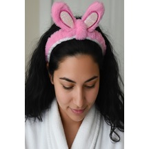 Caş Dekorasyon Pembe Renkli Kulaklı Peluş Saç Bandı Pembe