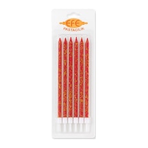 Kırmızı Gold Simli Uzun Pasta Mumu 17 Cm Karışık