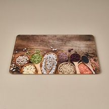 Sebze Desenli Cam Kesme Tahtası - Renkli - 20x30 Cm