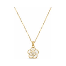 Servi 925 Ayar Gümüş Bianca Beyaz Mineli Gül Kolye-300 Gold - Gümüş