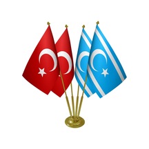 Masa Üstü Kerkük Türkmeneli Bayrağı Türk Bayrağı Dörtlü Pirinç Di