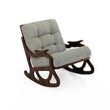 Cozy Sallanan Sandalye & Dinlenme Koltuğu - Haki Kazayağı Minder – Ceviz Renk Ahşap