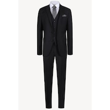 Erkek Siyah Slim Fit Yelekli Takım Elbise